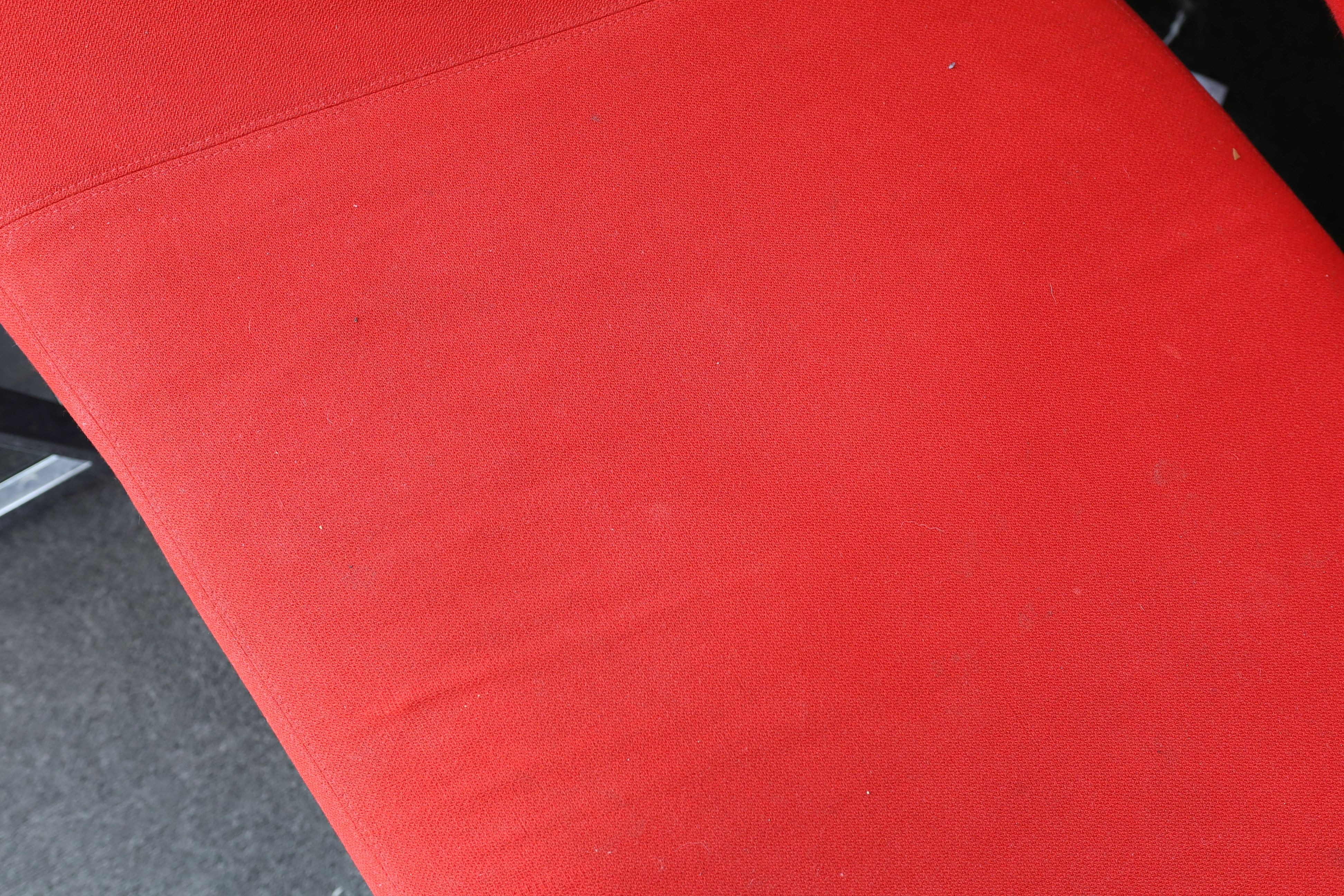 A Ron Arad, 'Moroso' sofa upholstered in red fabric, length 240cm, depth 94cm, height 100cm